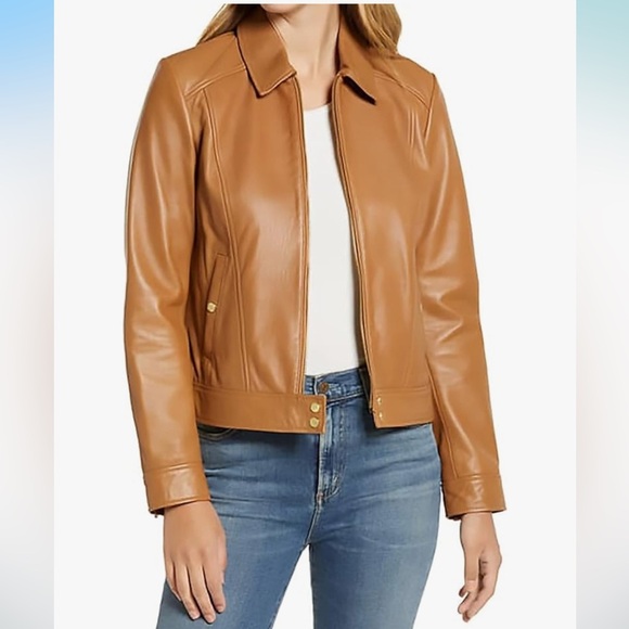 COLE HAAN Women's Leather Shirt Collar Jacket NWT - Picture 3 of 3